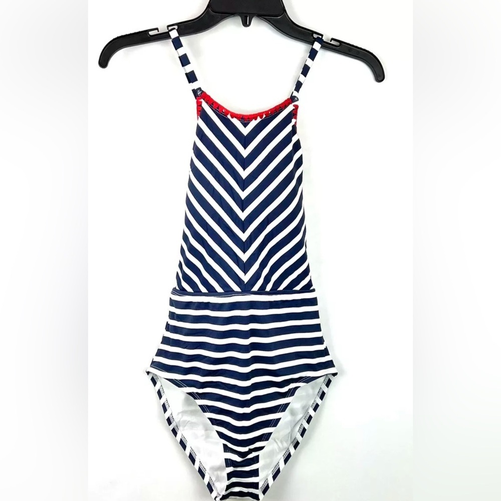 Tommy Bahama Women’s High Neck Blue/White Striped One Piece Swimsuit Size 6